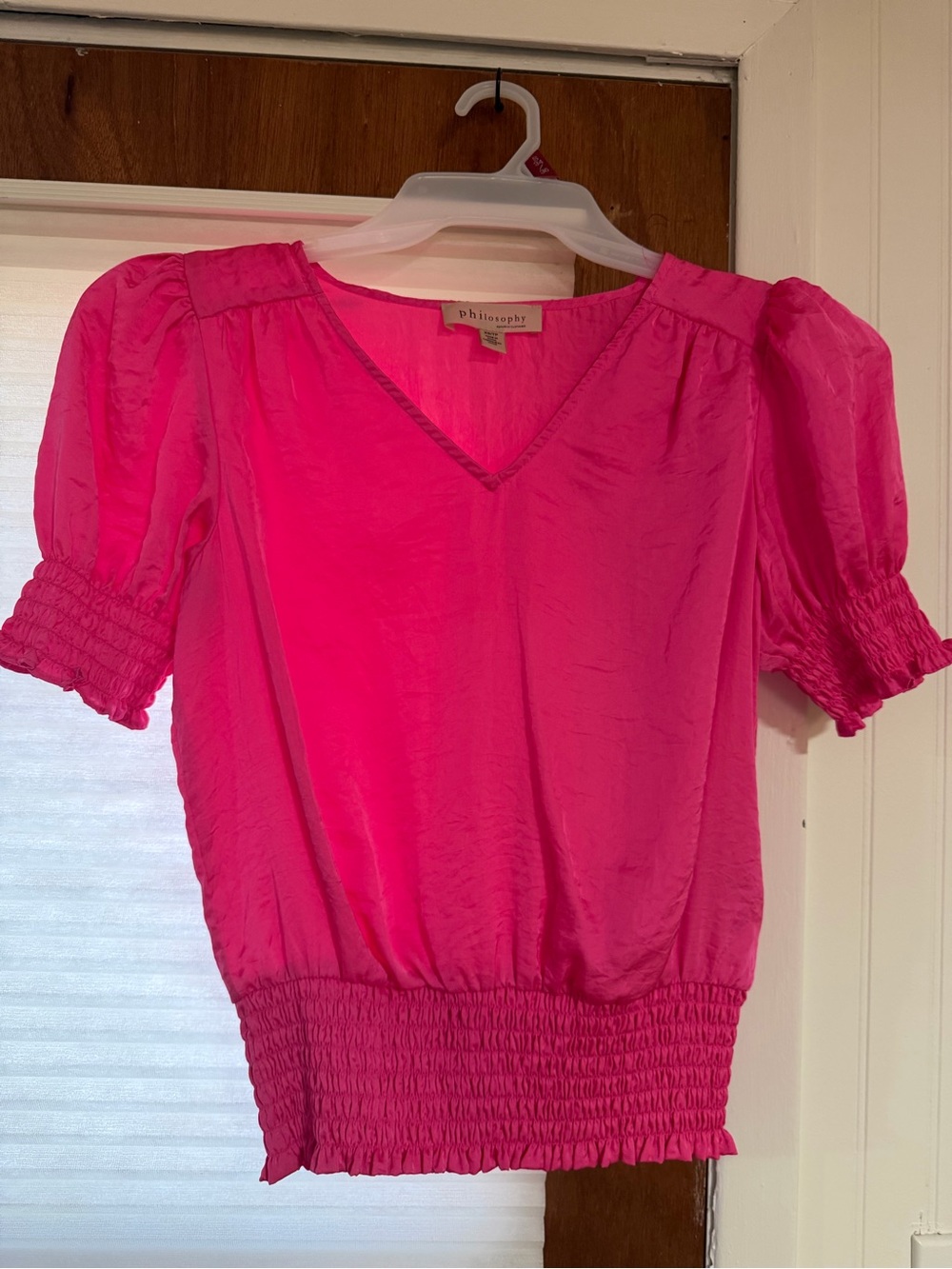 Philosophy Hot Pink V-Neck Puff Sleeve Blouse